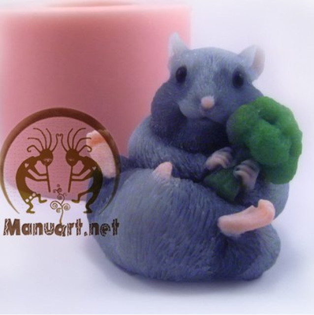 Silicone mold - Hamster with broccoli 3D - for making soaps, candles and figurines