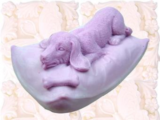 Silicone mold - Doggie on the pillow - for making soaps, candles and figurines