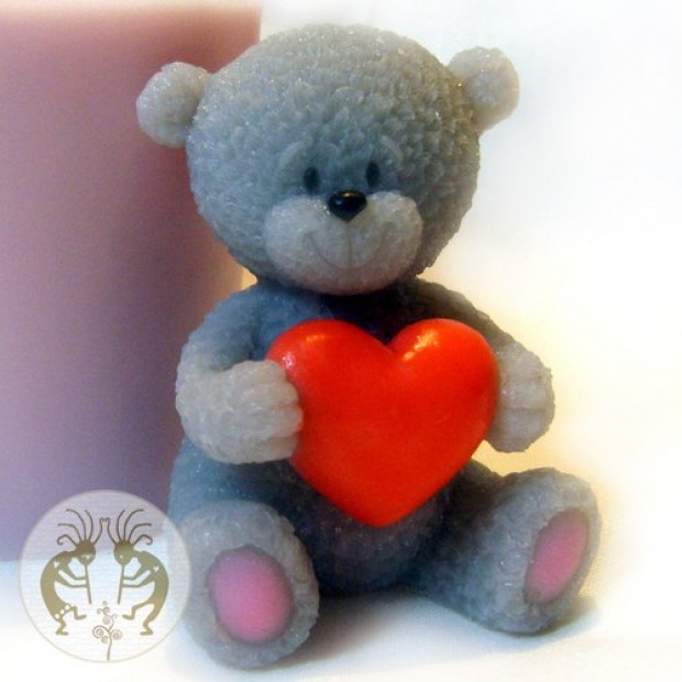 Silicone mold - Teddy bear with heart 3D - for making soaps, candles and figurines