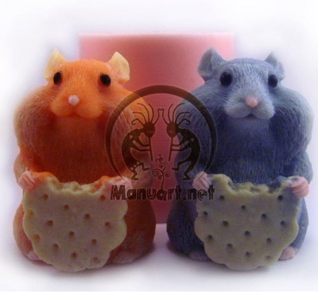 Silicone mold - Hamster with a cookie 3D - for making soaps, candles and figurines