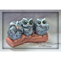 Silicone mold - Three owls 3D - for making soaps, candles and figurines