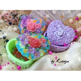 Silicone mold - Heart-shaped with roses Trinket box - for making soaps, candles and figurines