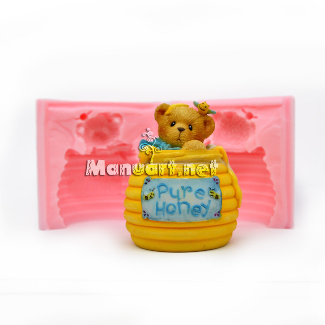 Silicone mold - Bear in a honey keg 3D - for making soaps, candles and figurines