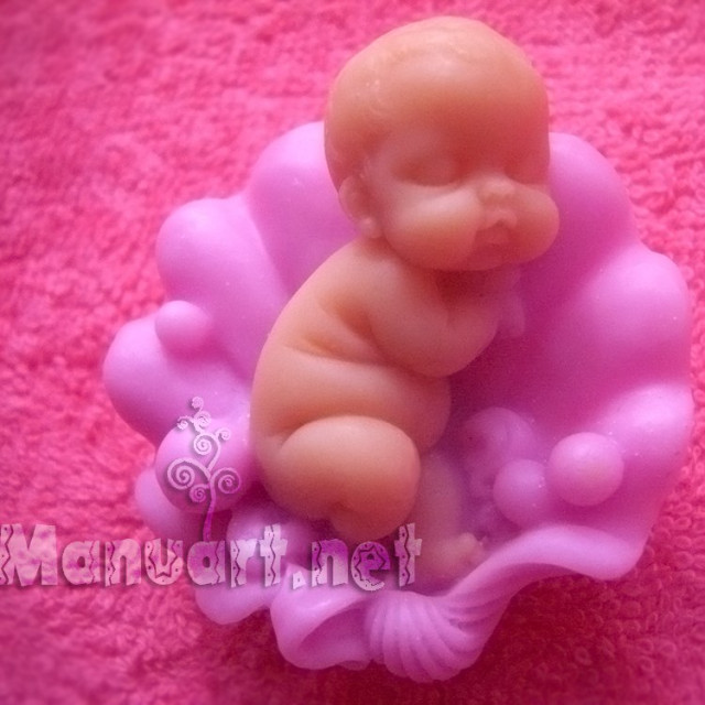 Silicone mold - Baby in shell №1 - for making soaps, candles and figurines