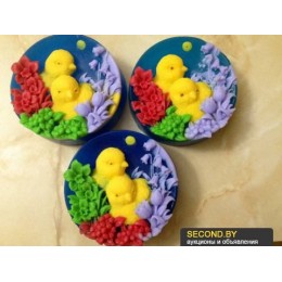 Silicone mold - Chickens in the flowers - for making soaps, candles and figurines