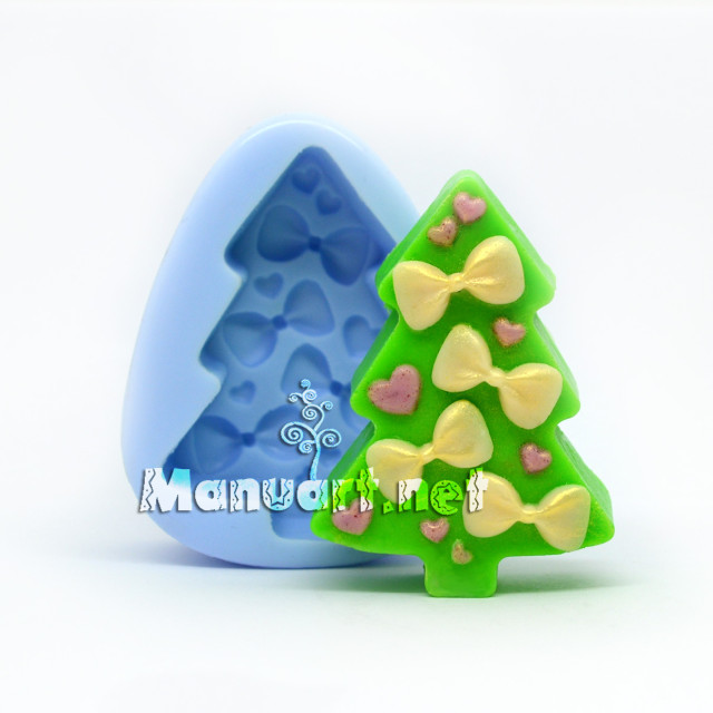 Silicone mold - Christmas Tree with bows 2D - for making soaps, candles and figurines