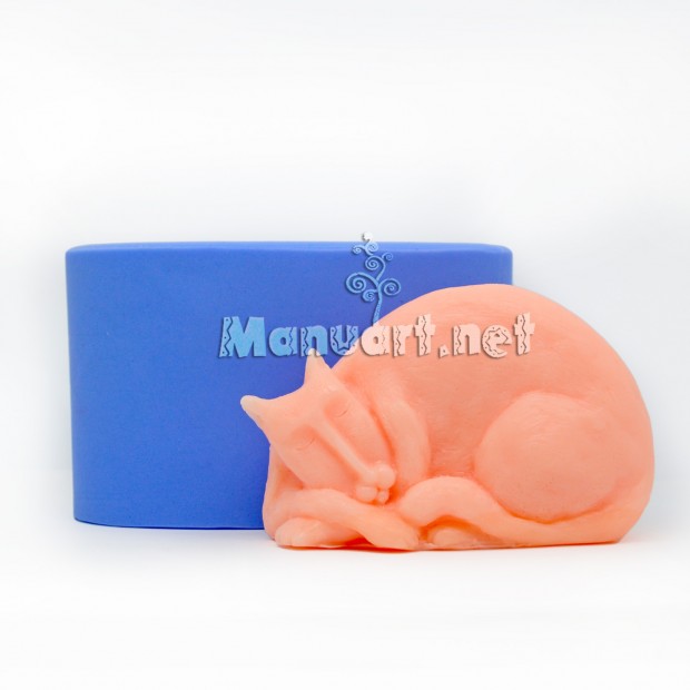 Silicone mold - Sleeping cat retro 3D - for making soaps, candles and figurines