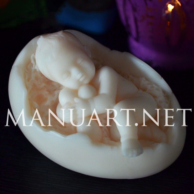 Silicone mold - Sleeping baby in eggshell - for making soaps, candles and figurines