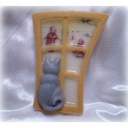 Silicone mold - Cat on the window - for making soaps, candles and figurines