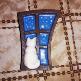 Silicone mold - Cat on the window - for making soaps, candles and figurines