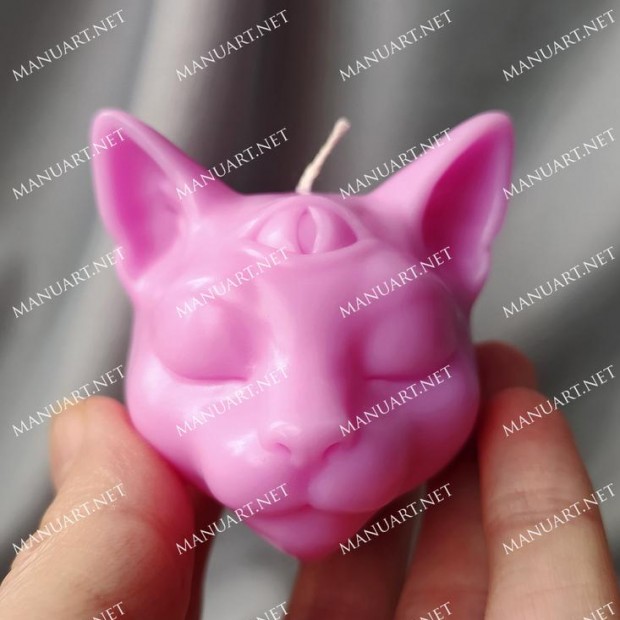 Silicone mold - Little Buddha cat head 3D - for making soaps, candles and figurines
