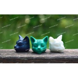 Silicone mold - MINI Buddha cat head 3D - for making soaps, candles and figurines