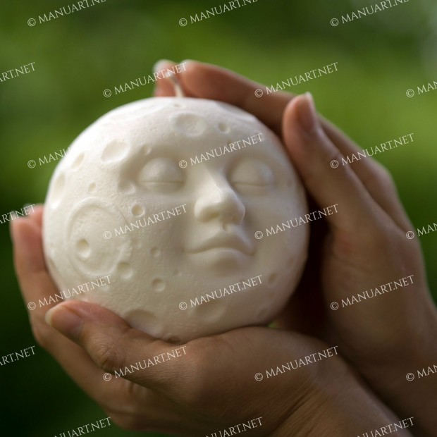 Silicone mold - BIG Full moon sphere with face 3D - for making soaps, candles and figurines