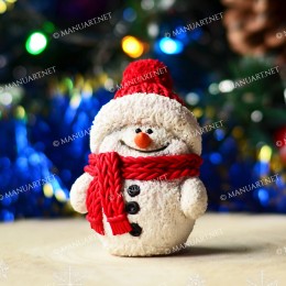 Cute little Snowman in a knitted hat 3D