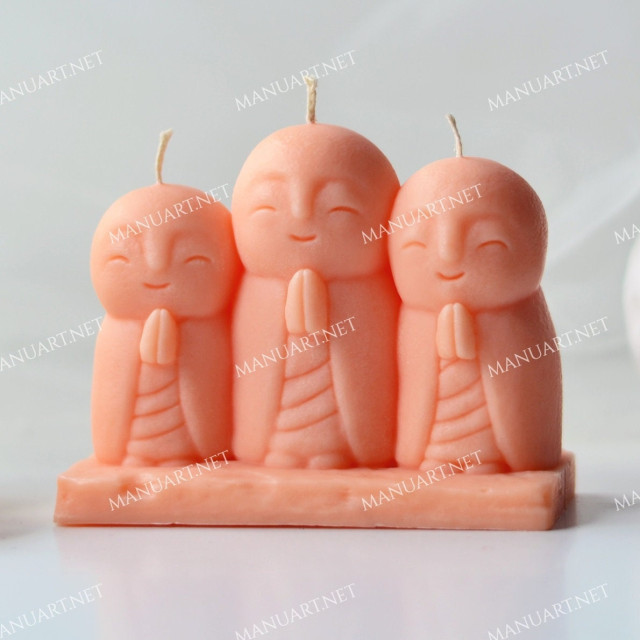 Silicone mold - Three praying Buddhist monks 3D - for making soaps, candles and figurines