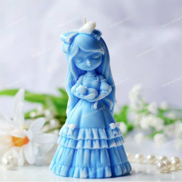 Silicone mold - Princess with a cat - for making soaps, candles and figurines