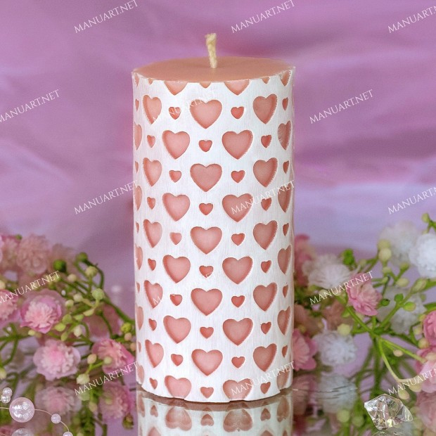 Silicone mold - Cylinder with hearts - large and small hearts - for making soaps, candles and figurines
