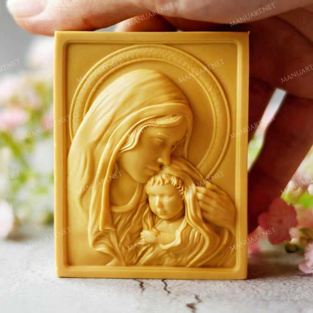 Silicone mold - Virgin Mary with a Child Jesus Christ 2D - for making soaps, candles and figurines