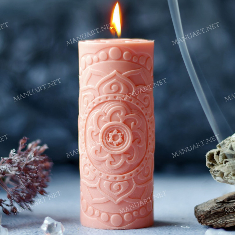 Silicone mold - Flower mandala pillar cylinder 100mm - for making soaps, candles and figurines