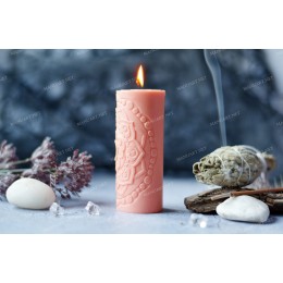 Silicone mold - Flower mandala pillar cylinder 100mm - for making soaps, candles and figurines