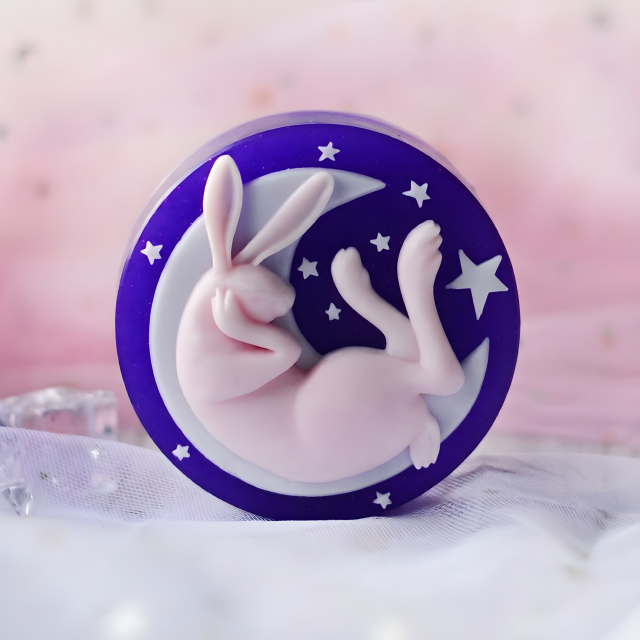 Sleeping Bunny Crescent Moon Mold for Soap Making, Resin - Celestial Night Sky Mould
