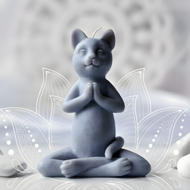 Meditating Cat Mold for Lotus Pose Candles, Resin Decor, Plaster Statues - Zen Silicone Mould