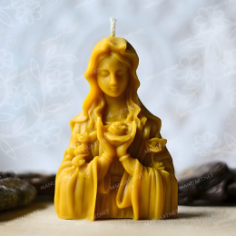 Virgin Mary holding a rose