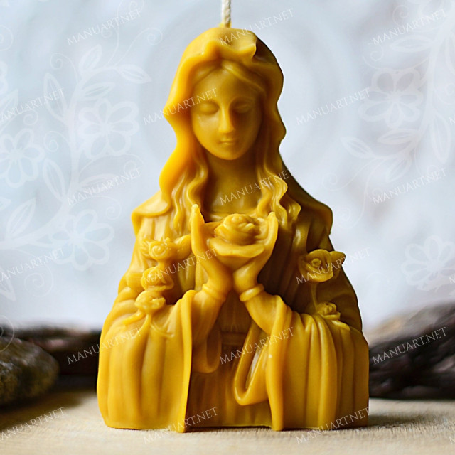 Virgin Mary holding a rose in hands - Virgin Mary mold, Candle mold, Silicone Mold, Catholic mold