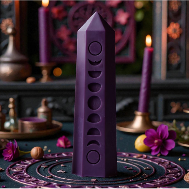 Moon phase crystal silicone mold, 150mm/6inch, celestial life cycle witchcraft candle mould